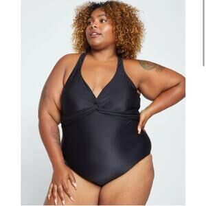 Universal Standard Black Twist-Front One-Piece Swimsuit